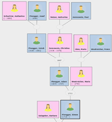 The excerpt from the family tree of Philipp Netzer shows the ancestors of Simon Plangger