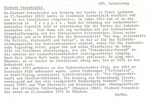 Ein Artikel über Dr. Richard Patscheider anlässlich seines 100. Geburtstages