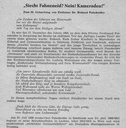 Ein Artikel über Dr. Richard Patscheider anlässlich seines 80. Geburtstages