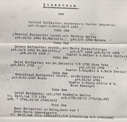 Page 1 from the family tree of Gabriel Patscheider born 22.8.1883 